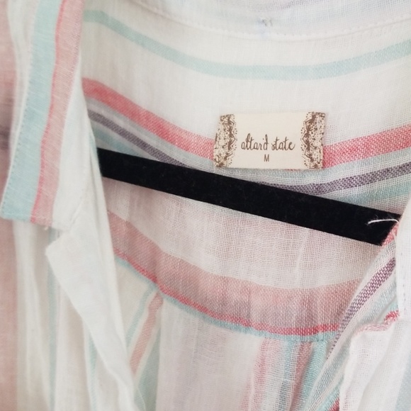 Altar'd State Linen Striped Button Shirt Top - Picture 7 of 8